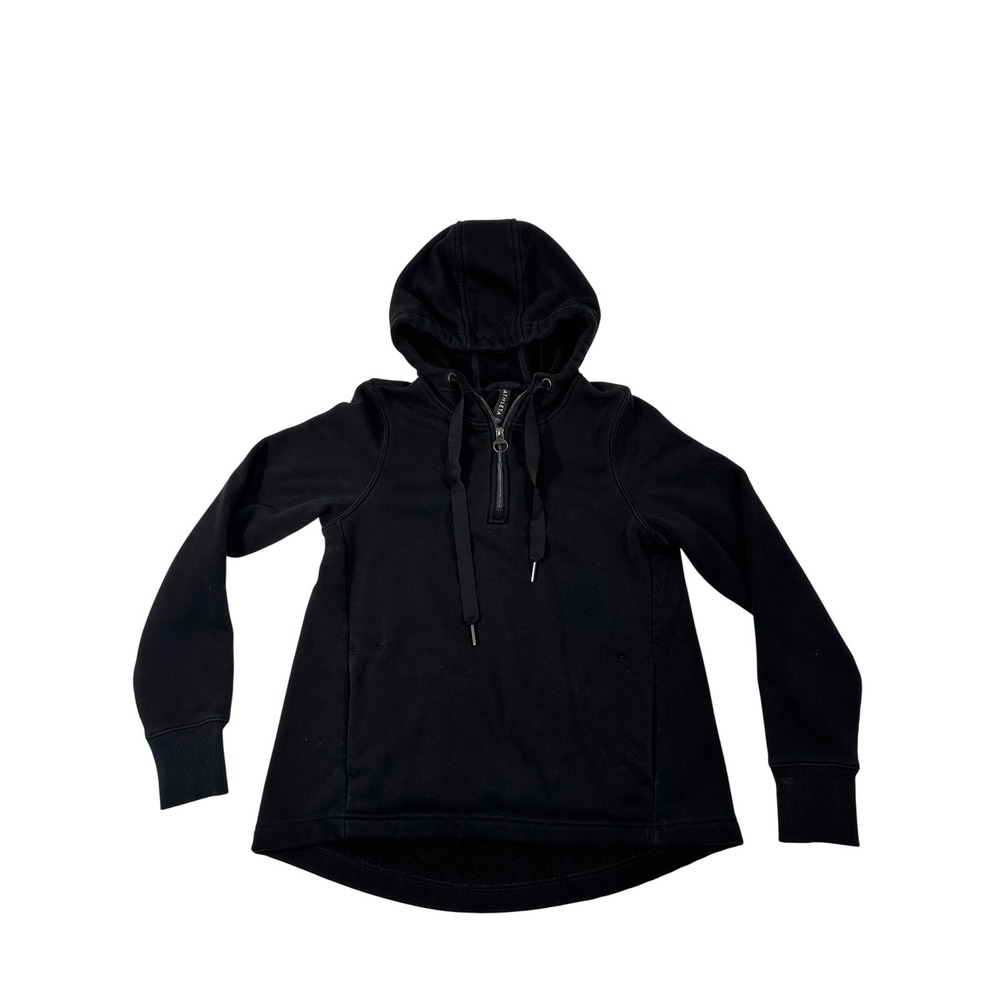Athleta Womens Karma Black Half Zip Fleece Lined Hoodie Sweatshirt XS Thumbholes - Picture 3 of 11